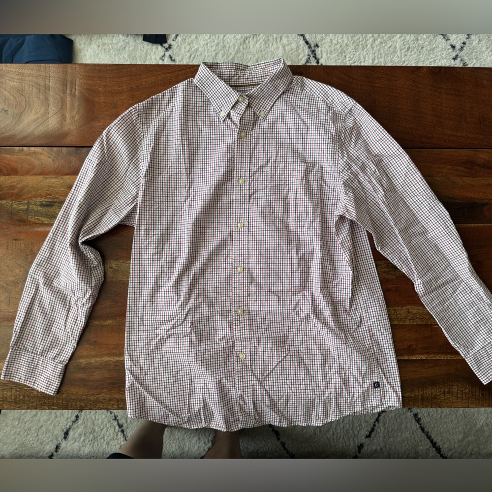 Chaps Men's Red and White Checkered Button Down Shirt